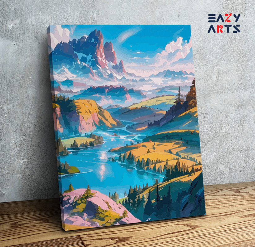 DIY Paint by numbers kit - Mountain Valley River Landscape Paint by Numbers Kit