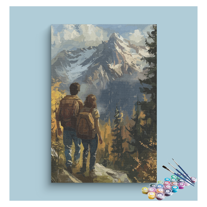 DIY Painting Kit -Adventurous Hikers Mountain View Paint by Numbers Kit