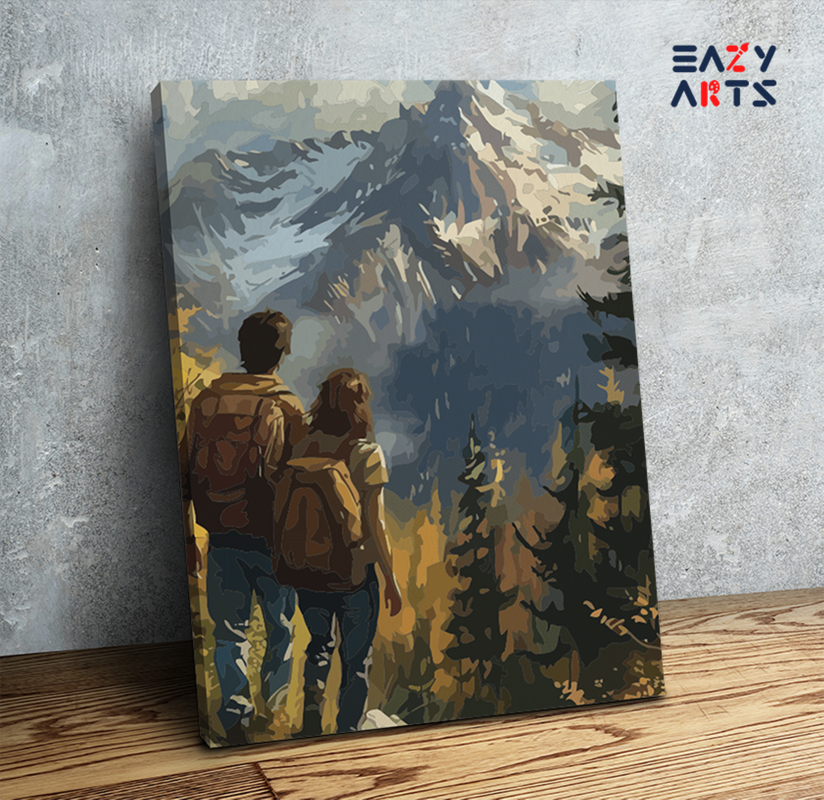 DIY Paint by numbers kit - Adventurous Hikers Mountain View Paint by Numbers Kit