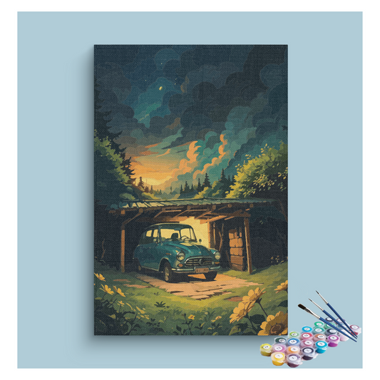 DIY Painting Kit -Vintage Car Forest Sunset Paint by Numbers Kit