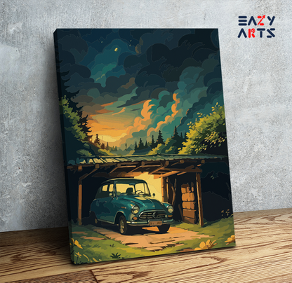 DIY Paint by numbers kit - Vintage Car Forest Sunset Paint by Numbers Kit