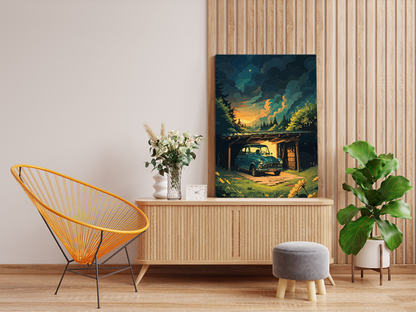 DIY PBN Kit - Vintage Car Forest Sunset Paint by Numbers Kit