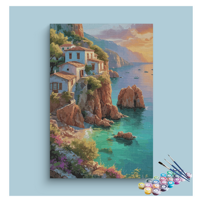 DIY Painting Kit -Cliffside Mediterranean Sunset Paint by Numbers Kit