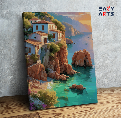 DIY Paint by numbers kit - Cliffside Mediterranean Sunset Paint by Numbers Kit
