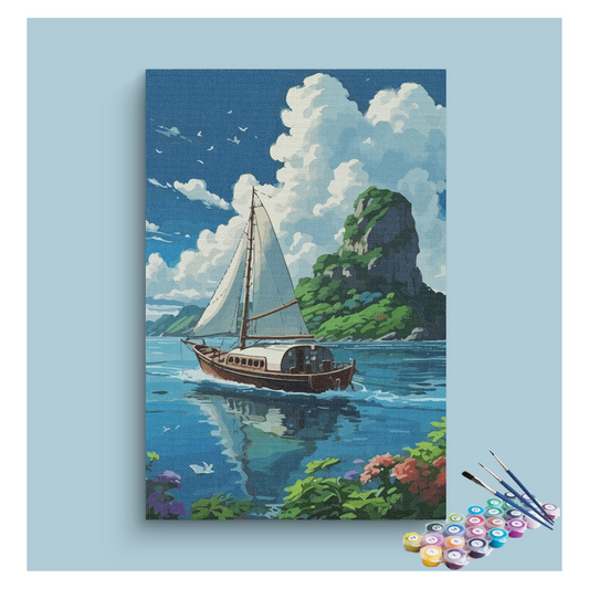 DIY Painting Kit -Sailing Boat Tropical Island Paint by Numbers Kit