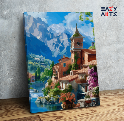DIY Paint by numbers kit - Charming Village by the Mountains Paint by Numbers Kit