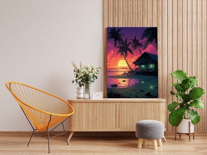 DIY PBN Kit - Tropical Sunset Beach Hut Paint by Numbers Kit