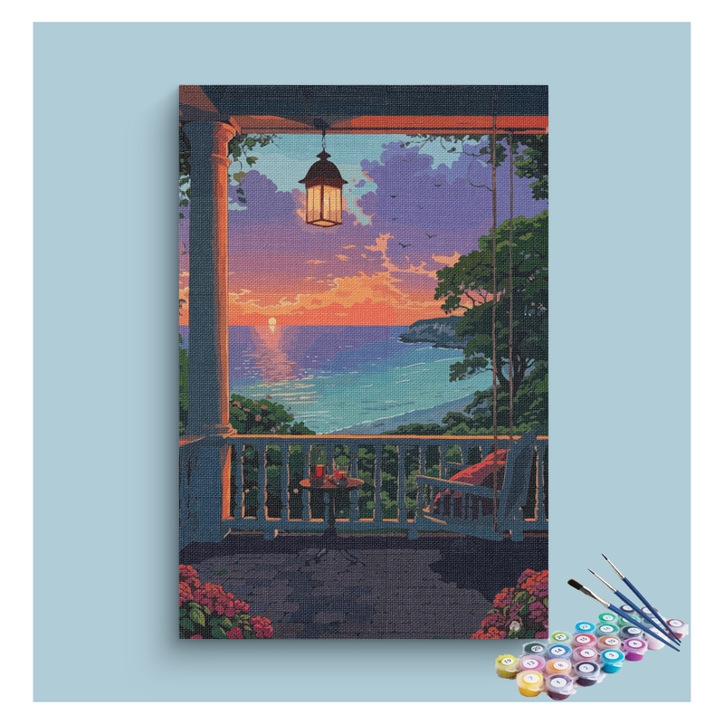 DIY Painting Kit -Seaside Porch Sunset View Paint by Numbers Kit