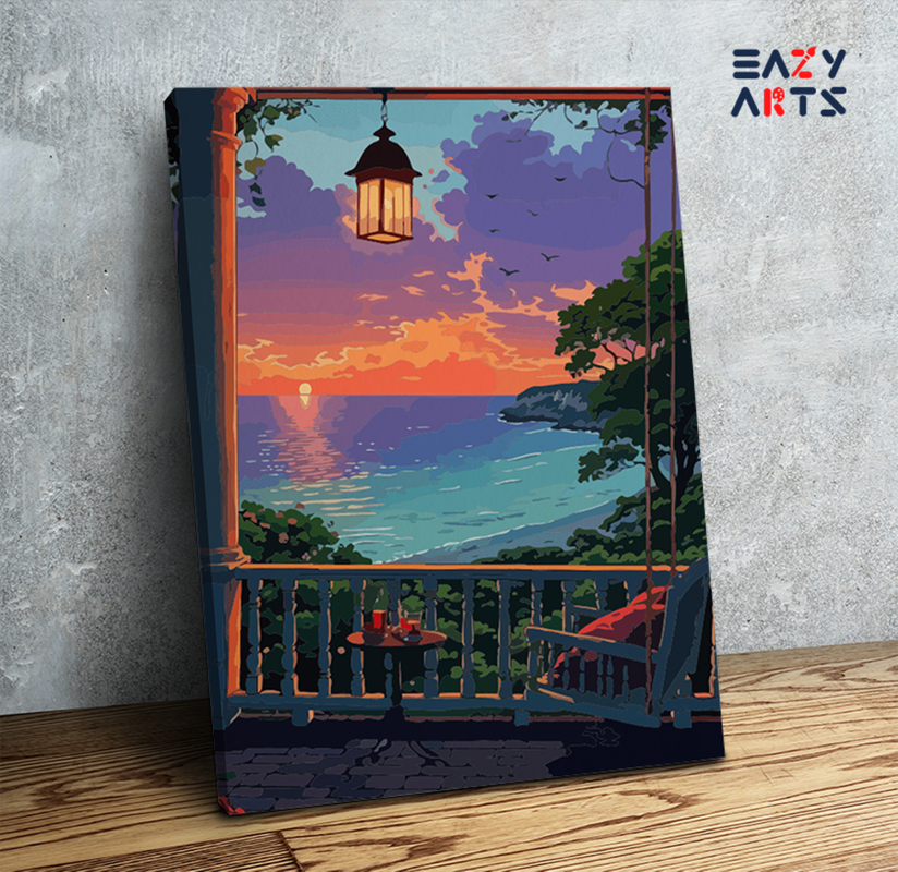 DIY Paint by numbers kit - Seaside Porch Sunset View Paint by Numbers Kit