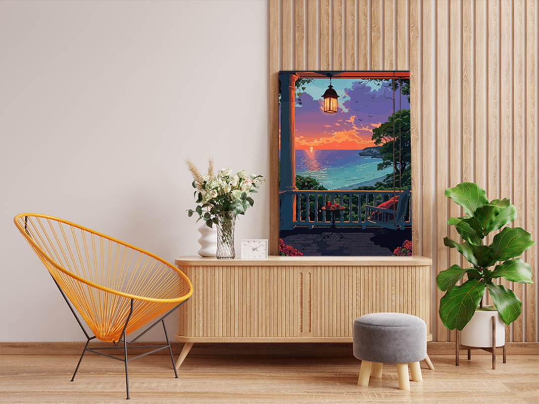 DIY PBN Kit - Seaside Porch Sunset View Paint by Numbers Kit