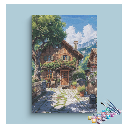 DIY Painting Kit -Charming Stone Cottage Paint by Numbers Kit