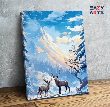 DIY Paint by numbers kit - Winter Forest Deer Scene Paint by Numbers Kit