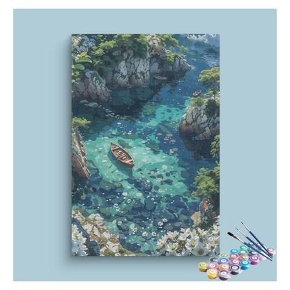 DIY Painting Kit -Crystal Clear Cove with Boats Paint by Numbers Kit