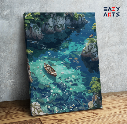 DIY Paint by numbers kit - Crystal Clear Cove with Boats Paint by Numbers Kit