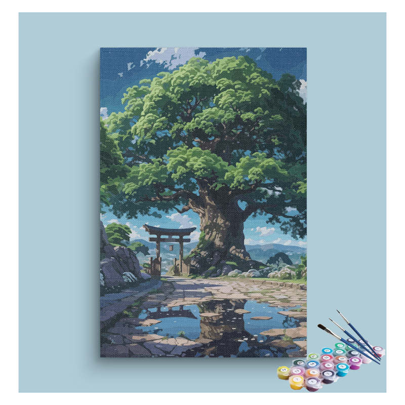 DIY Painting Kit -Ancient Tree and Torii Gate Paint by Numbers Kit