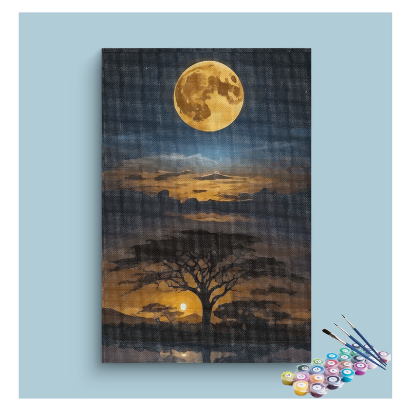 DIY Painting Kit -Full Moon Over African Tree Paint by Numbers Kit