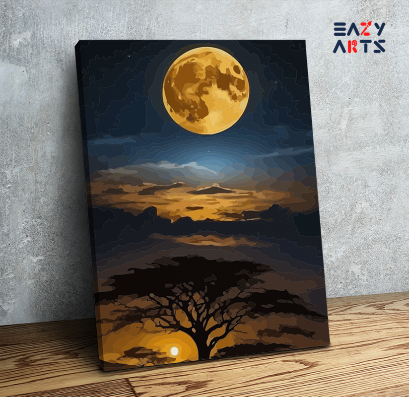 DIY Paint by numbers kit - Full Moon Over African Tree Paint by Numbers Kit