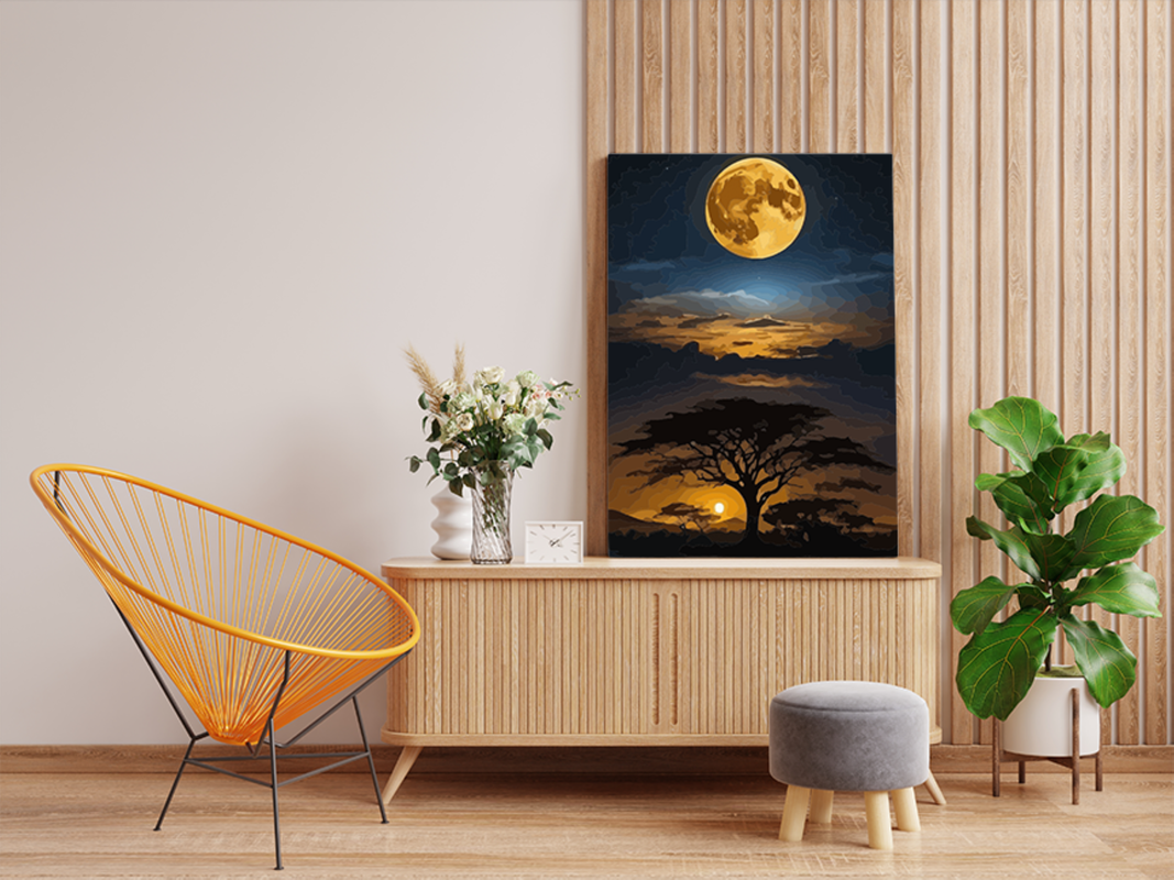 DIY PBN Kit - Full Moon Over African Tree Paint by Numbers Kit