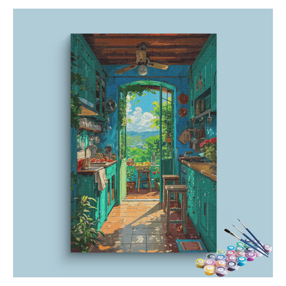 DIY Painting Kit -Sunlit Kitchen with Garden View Paint by Numbers Kit