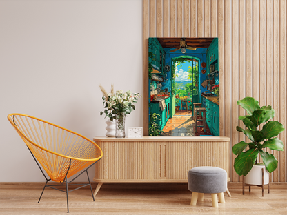 DIY PBN Kit - Sunlit Kitchen with Garden View Paint by Numbers Kit