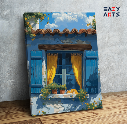 DIY Paint by numbers kit - Charming Window with Cat and Flowers Paint by Numbers Kit