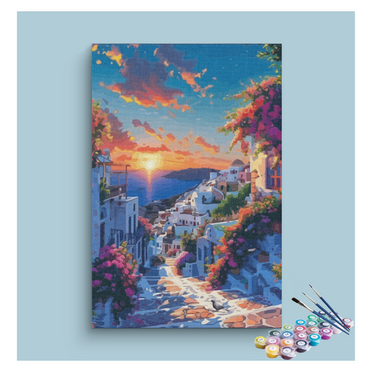 DIY Painting Kit -Sunset in Mediterranean Village Paint by Numbers Kit