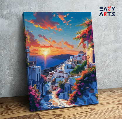 DIY Paint by numbers kit - Sunset in Mediterranean Village Paint by Numbers Kit