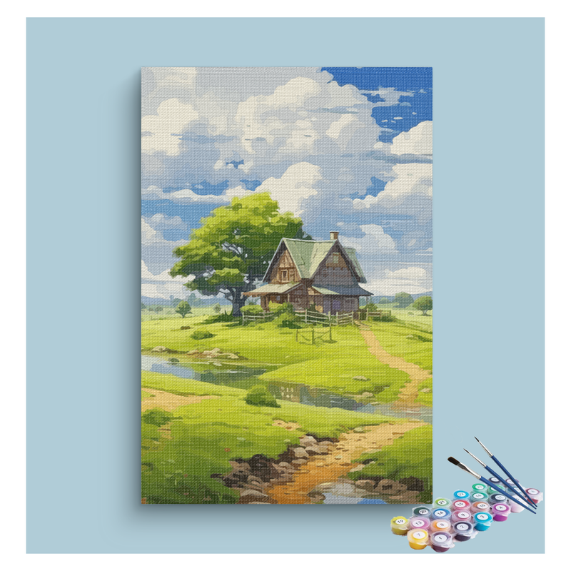 DIY Painting Kit -Charming Cottage by the Stream Paint by Numbers Kit