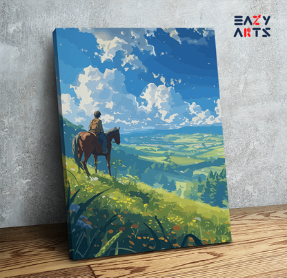 DIY Paint by numbers kit - Horseback Rider in Scenic Valley Paint by Numbers Kit