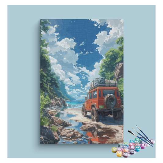 DIY Painting Kit -Off-Road Adventure with Red SUV Paint by Numbers Kit