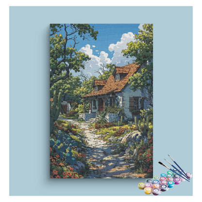 DIY Painting Kit -Rustic Cottage with Garden Path Paint by Numbers Kit