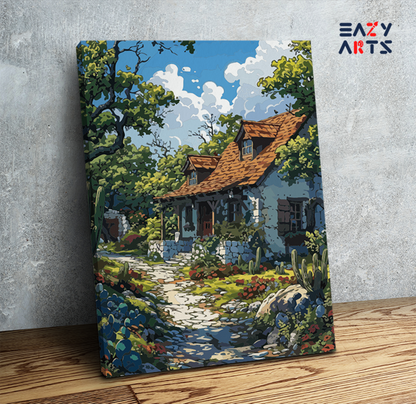 DIY Paint by numbers kit - Rustic Cottage with Garden Path Paint by Numbers Kit