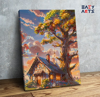 DIY Paint by numbers kit - Whimsical Cottage at Sunset Paint by Numbers Kit