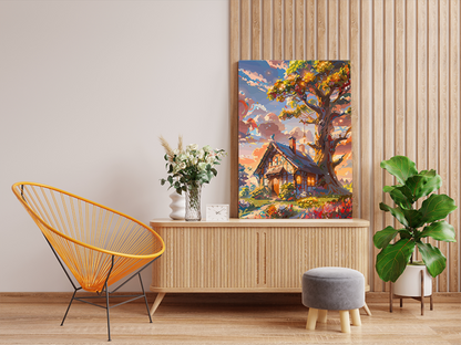 DIY PBN Kit - Whimsical Cottage at Sunset Paint by Numbers Kit