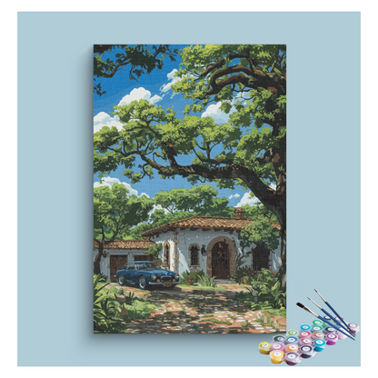DIY Painting Kit -Charming Villa with Vintage Car Paint by Numbers Kit