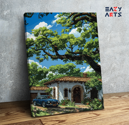 DIY Paint by numbers kit - Charming Villa with Vintage Car Paint by Numbers Kit