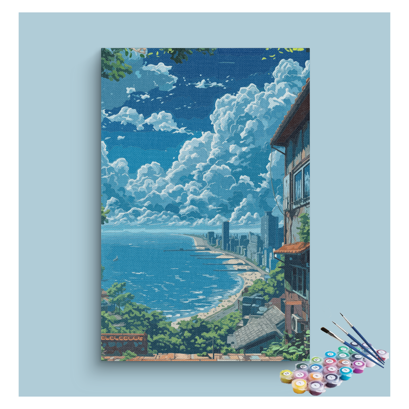 DIY Painting Kit -Seaside Cityscape Paint by Numbers Kit