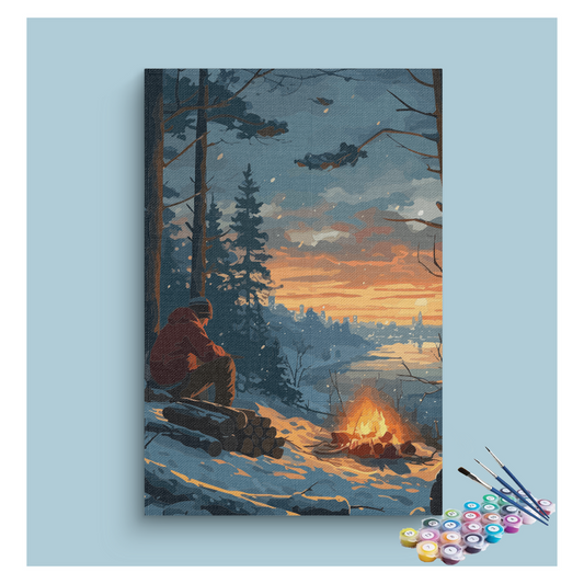 DIY Painting Kit -Winter Campfire at Sunset Paint by Numbers Kit