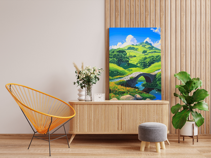 DIY PBN Kit - Serenity in the Hills: Bridge and Meadows Paint by Numbers Kit