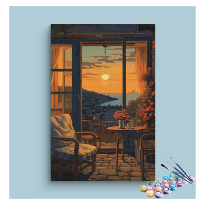 DIY Painting Kit -Golden Sunset View: Balcony and Horizon Paint by Numbers Kit