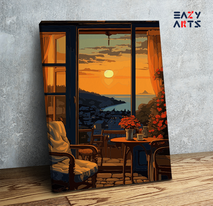 DIY Paint by numbers kit - Golden Sunset View: Balcony and Horizon Paint by Numbers Kit