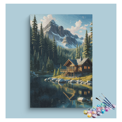 DIY Painting Kit -Tranquil Mountain Cabin Paint by Numbers Kit