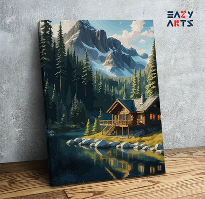DIY Paint by numbers kit - Tranquil Mountain Cabin Paint by Numbers Kit