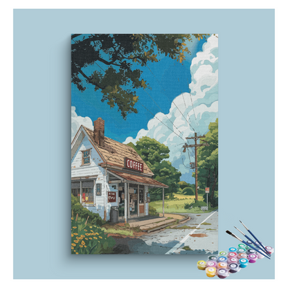 DIY Painting Kit -Country Road Coffee Shop Paint by Numbers Kit