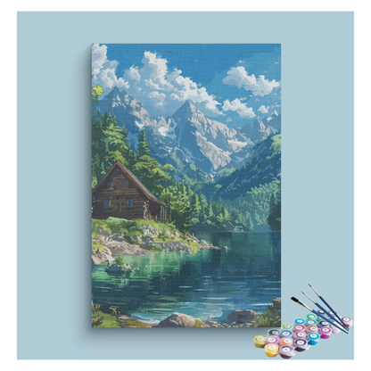 DIY Painting Kit -Alpine Lakeside Cabin Paint by Numbers Kit