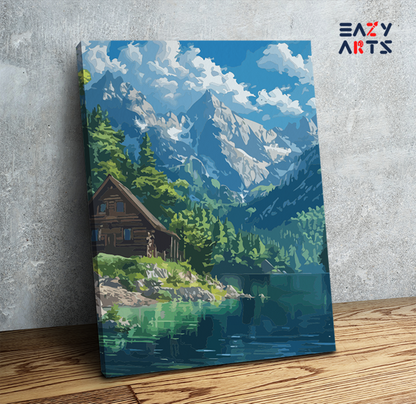 DIY Paint by numbers kit - Alpine Lakeside Cabin Paint by Numbers Kit