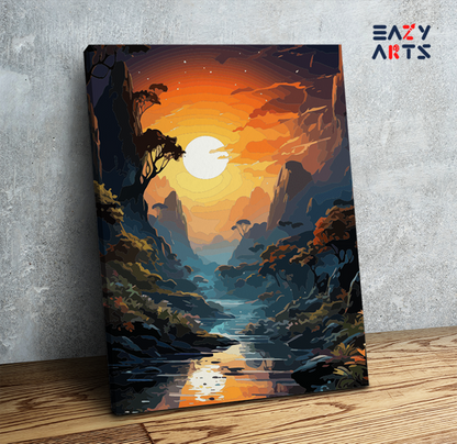 DIY Paint by numbers kit - Majestic Sunset River Valley Paint by Numbers Kit