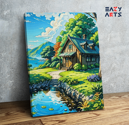 DIY Paint by numbers kit - Sunny Lakeside Cottage Paint by Numbers Kit