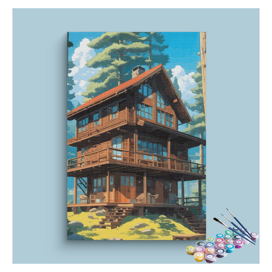 DIY Painting Kit -Rustic Forest Cabin Paint by Numbers Kit