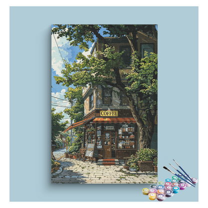 DIY Painting Kit -Quaint Coffee Shop Corner Paint by Numbers Kit